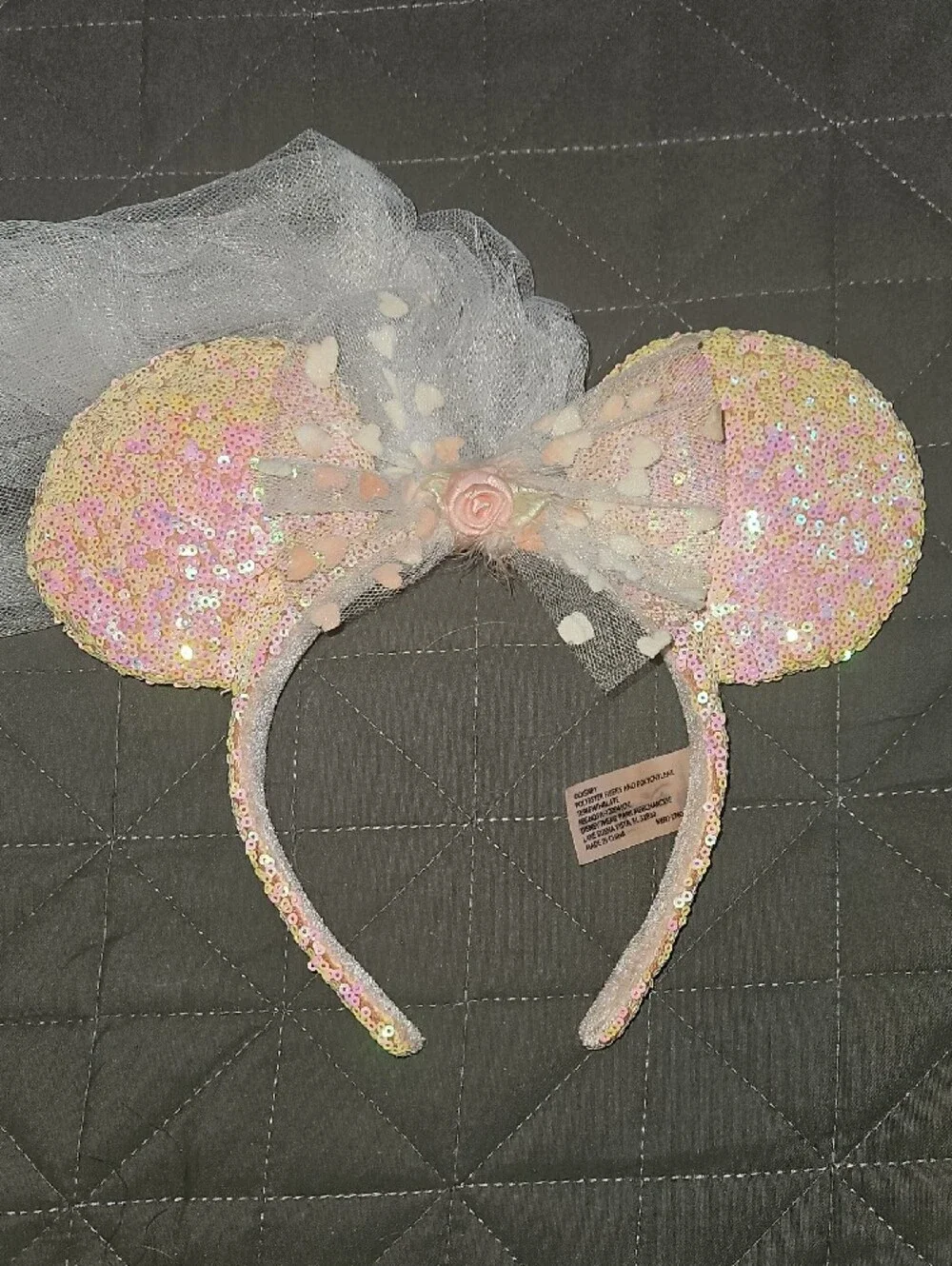 Disney Pink Sequin Minnie Ear Headband with White Veil